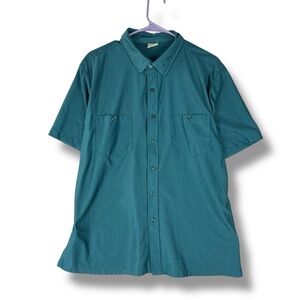 Men's Haband L Large Button Up Short Sleeve Pocket Shirt Teal Blue Casual